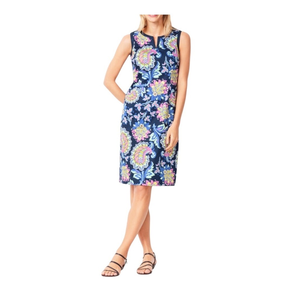 Talbots Navy Floral Paisley Print Shift Dress Sleeveless Sheath Size‎ 4